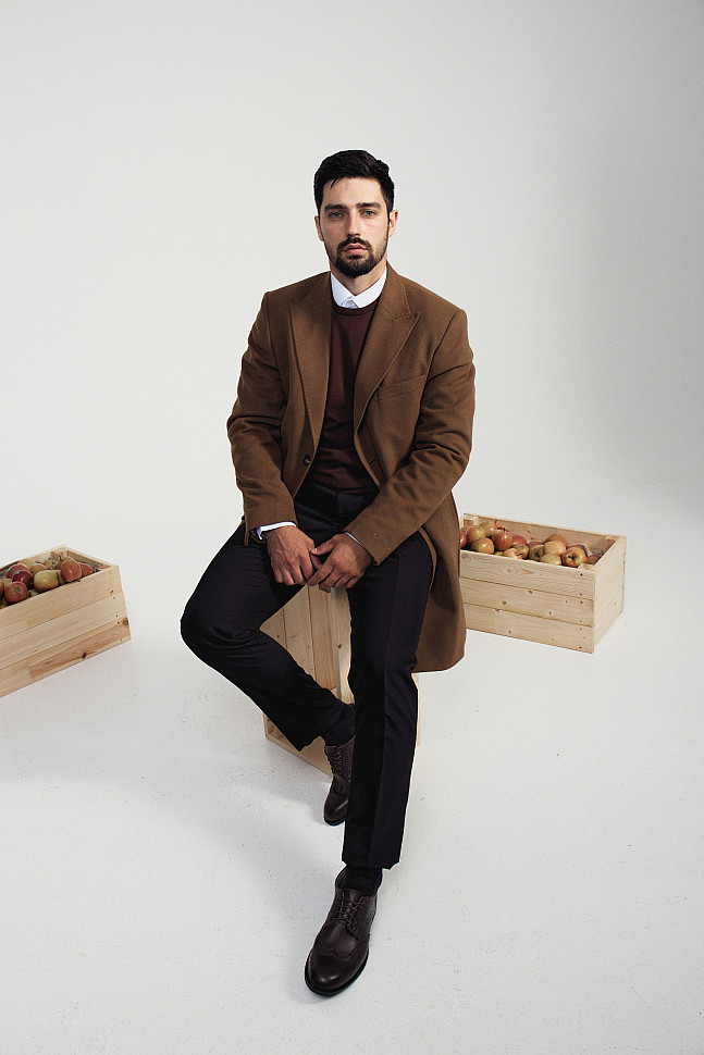 Коричневое пальто мужское