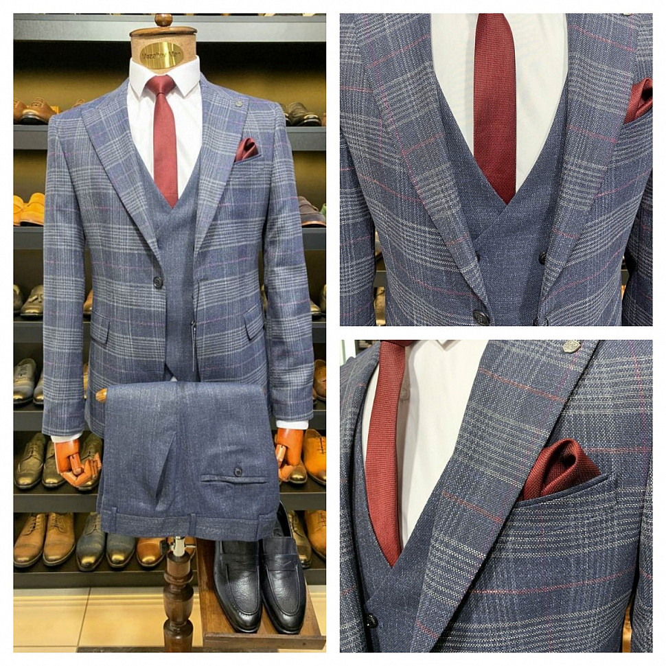 Мужской костюм тройка в клетку