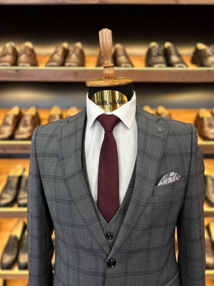 Костюм MAZALTOVMAN 3-ка VIP Premium Серый в клетку