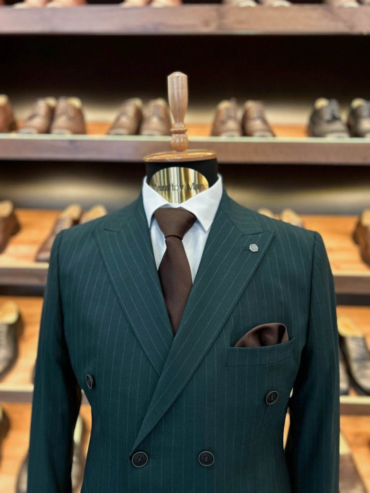 Костюм EMR 2-ка Двубортный Зеленый в полоску