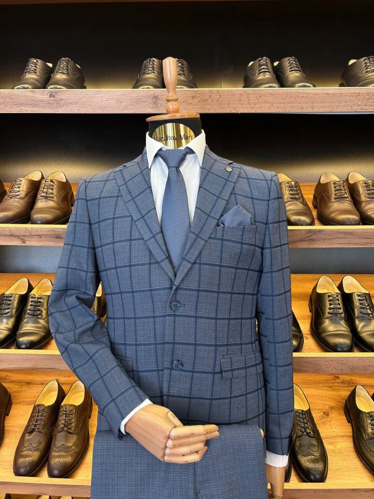 Костюм MAZALTOVMAN 3-ка Premium Темно-голубой в клетку