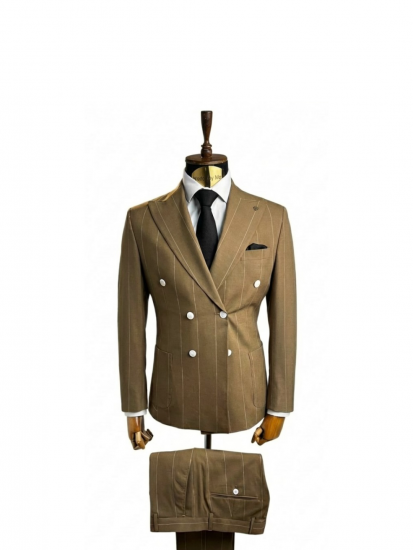 Костюм MAZALTOVMAN 2-ка Двубортный Premium Темно-бежевый в полоску