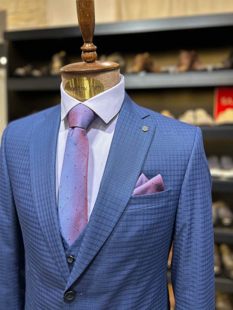 Костюм MAZALTOVMAN 3-ка Premium Синий в клетку