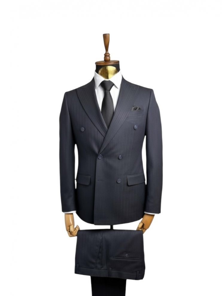 Костюм MAZALTOVMAN 2-ка двубортный Premium Темно-синий в полоску