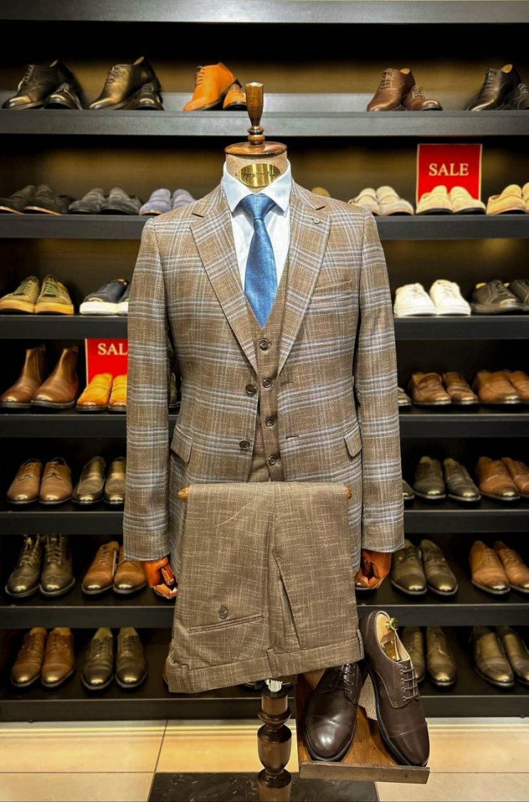 Костюм MAZALTOVMAN 3-ка Коричневый в синюю клетку