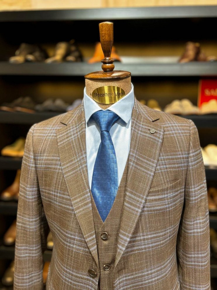 Костюм MAZALTOVMAN 3-ка Коричневый в синюю клетку