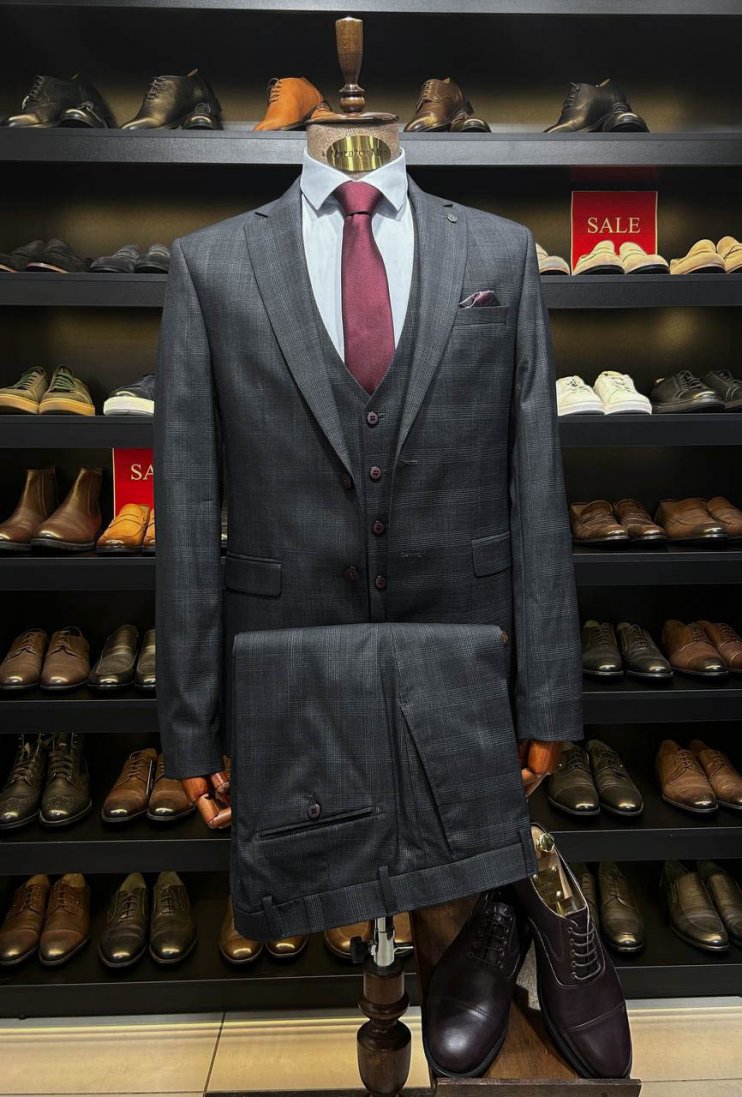 Костюм MAZALTOVMAN 3-ка Premium Серый в бордовую клетку