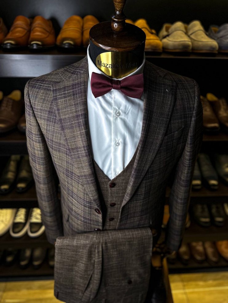 Костюм MAZALTOVMAN Premium 3-ка Коричневый в клетку