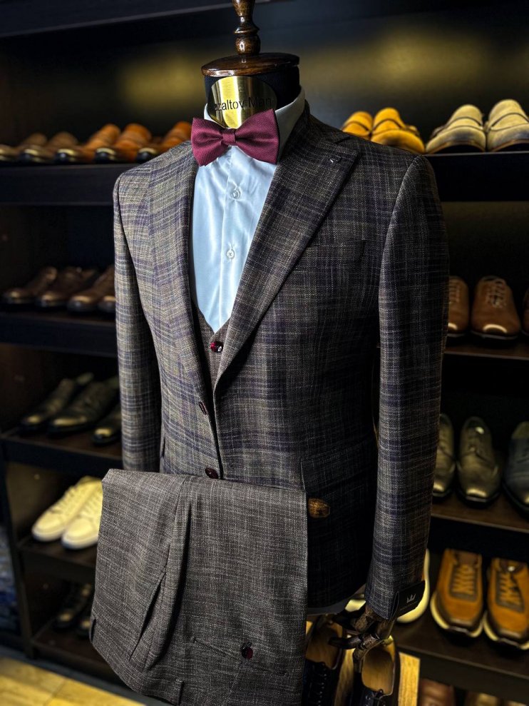 Костюм MAZALTOVMAN Premium 3-ка Коричневый в клетку