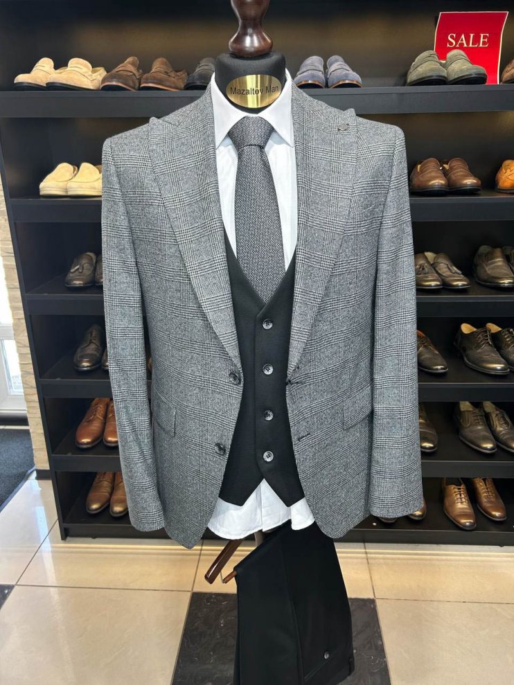 Костюм MAZALTOVMAN 3-ка Premium Серый в клетку