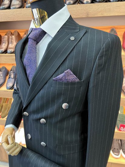 Костюм MAZALTOVMAN 2-ка Premium Черный в полоску двубортный