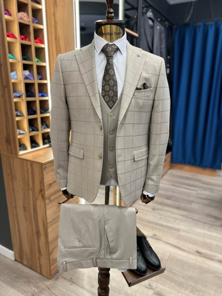 Костюм MAZALTOVMAN 3-ка Premium Бежевый в клетку